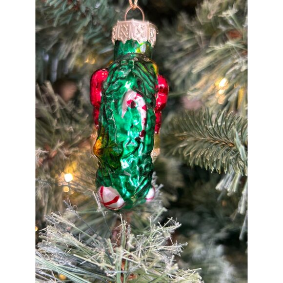 Vintage Thomas Pacconi Hand Blown Glass Wreath Ornament With Bow & Bell Holiday - Picture 5 of 6